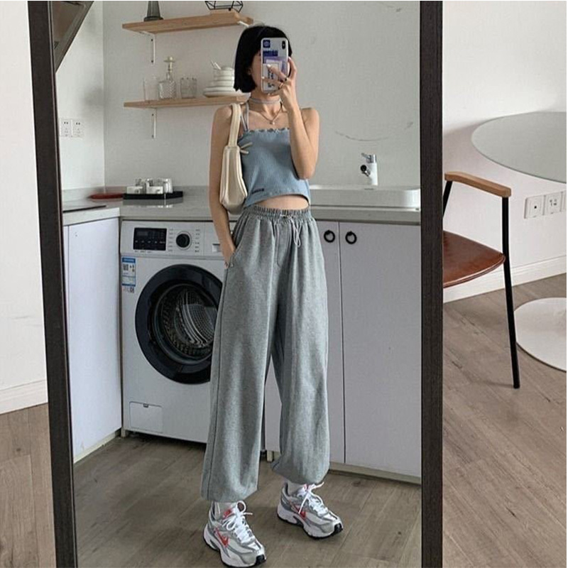 Women's Athletic Casual Pants Autumn 2025 New High-Waisted Jogger Cropped Pants Korean Style Loose Wide-Leg Pants Wholesale