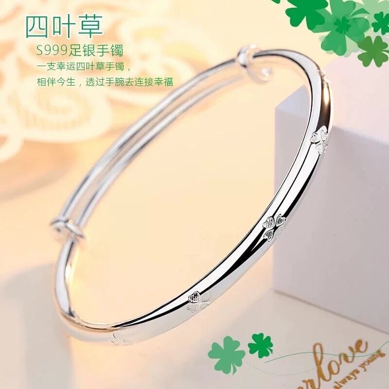 Imitation Silver Bracelet Simple Silver-Plated Bracelet Four-Leaf Clover Silver Bracelet Advertising Promotion Birthday Gift Jewelry Manufacturer Solid