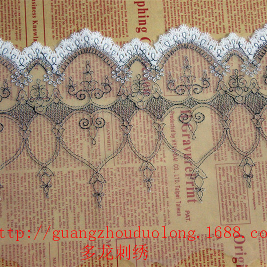 1131216DIY蕾丝花边服装家纺辅料 牛奶丝美国网纱刺绣宽19厘米