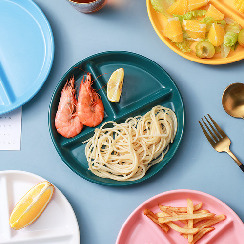 One person food ceramic partition plate snack plate plate Internet celebrity ins children's baby dinner plate onion ginger garlic multi-grid plate