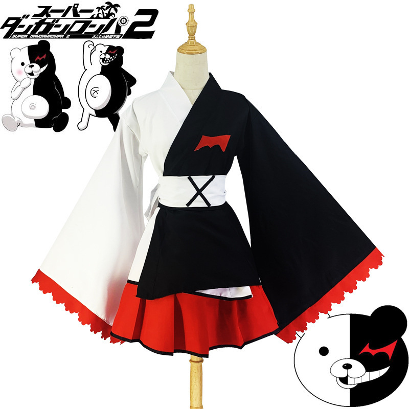 Danganronpa Cosplay Black and White Bear Kimono Cosplay Anime Costume Halloween Costume