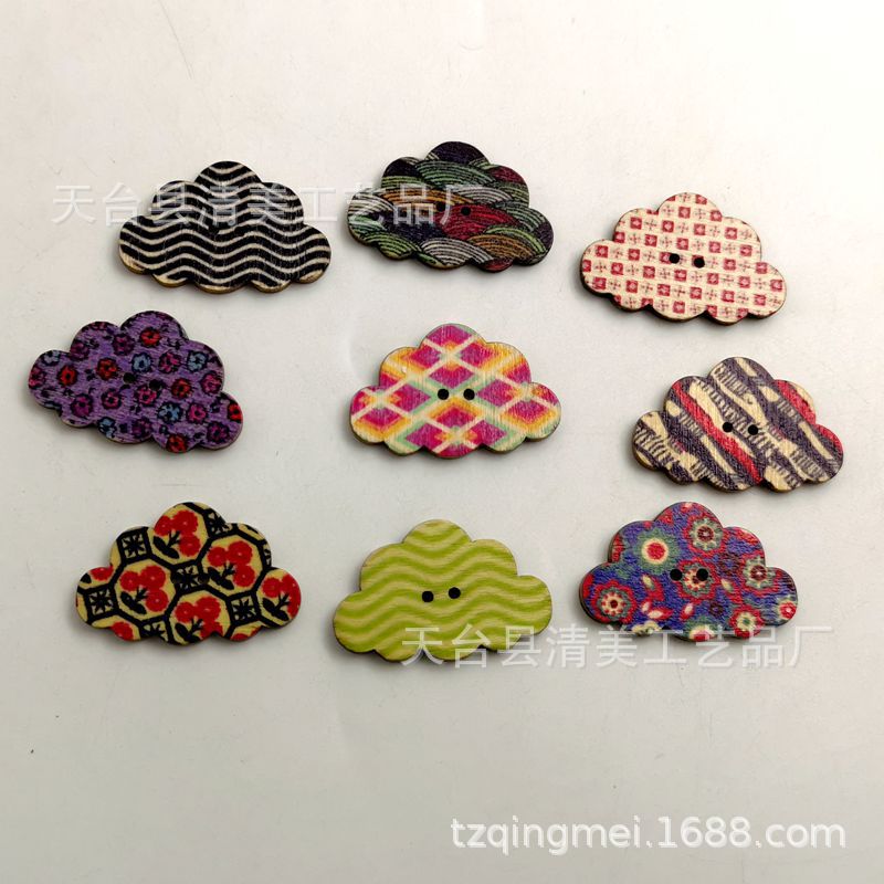 20*30mm botones de nube impresos de madera bellamente decorados botones de madera para niños 50 botones por paquete
