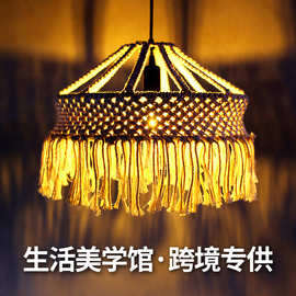 跨境美式复古蜡烛吊灯编织创意工业风麻绳吧台咖啡厅装饰藤编