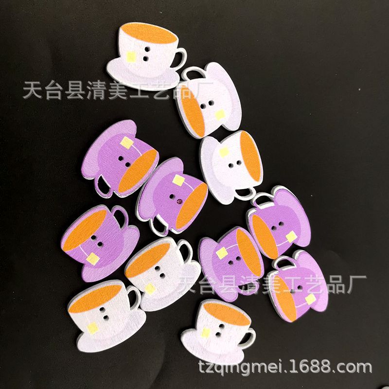 15*25m taza de café con fondo blanco botones de madera bellamente decorados artesanías para niños 50 por paquete