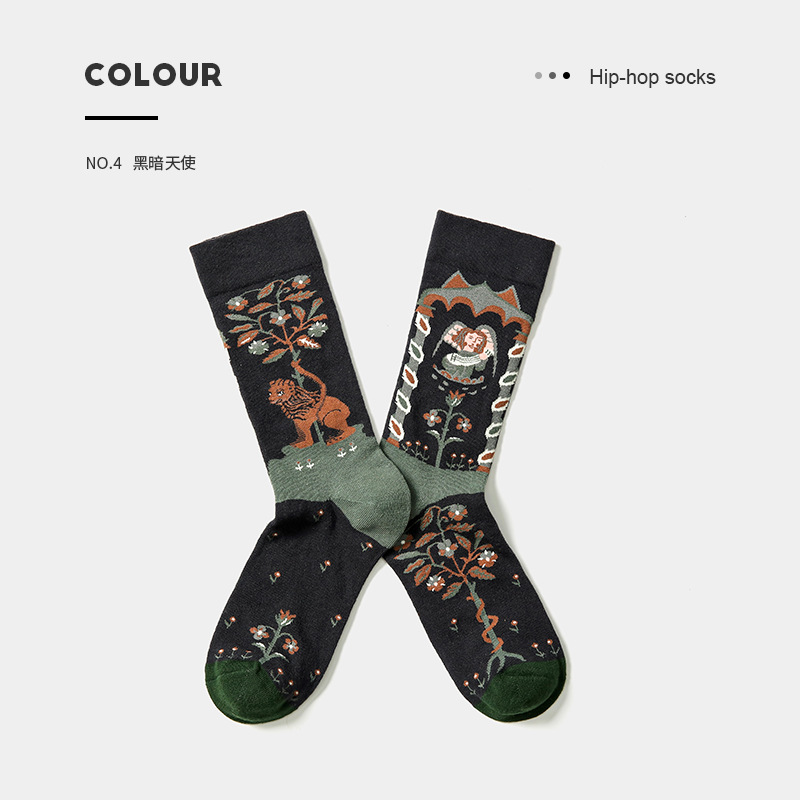 Cotton Crew Socks For Women Autumn Winter Trendy Jacquard Pattern_voghion.com