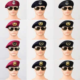 保安贝雷帽保安帽男士礼仪队帽子夏季透气网布春秋冬季羊毛呢子