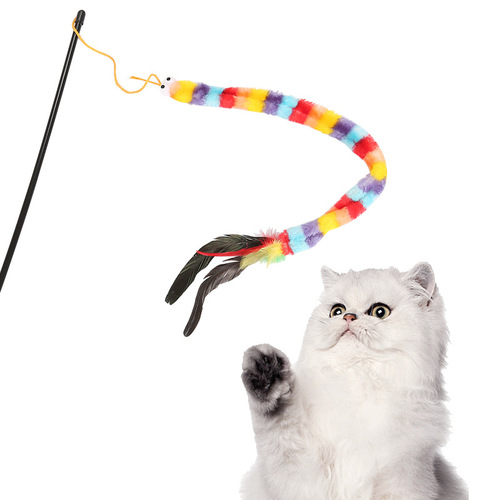 Cat toys rainbow caterpillar feather wand pet cat toy pet supplies factory cross-border exclusive