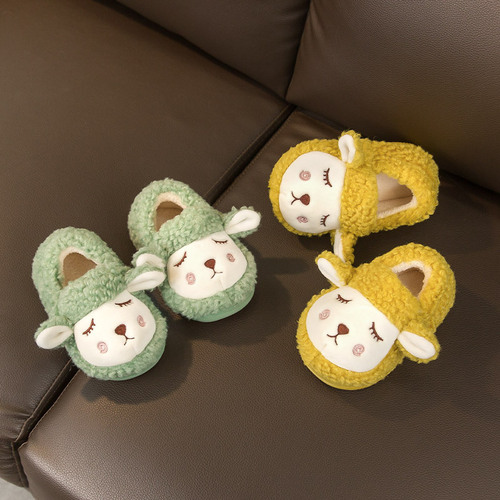 Children's Cotton Slippers for Boys, Autumn/Winter Indoor Baby Boys' Cotton Shoes, Fluffy Shoes, Cute Thick Heel-Covered Slippers for Children in Winter