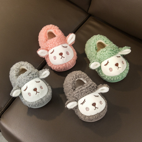 Children's Cotton Slippers for Boys, Autumn/Winter Indoor Baby Boys' Cotton Shoes, Fluffy Shoes, Cute Thick Heel-Covered Slippers for Children in Winter