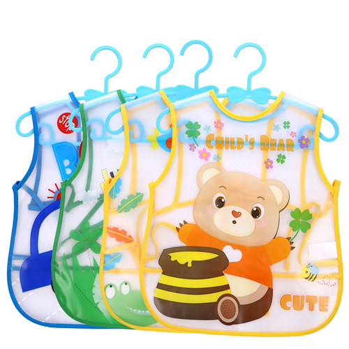 Summer children's EVA vest bib baby painting smock cartoon no-wash eating pocket reverse dressing sleeveless waterproof