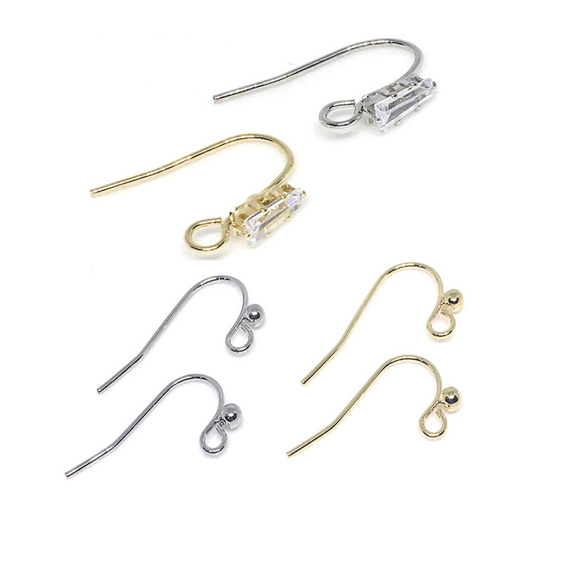 diy饰品配件铜镀14k真金简约耳钩镶钻耳钉耳坠 自制手工耳环材料