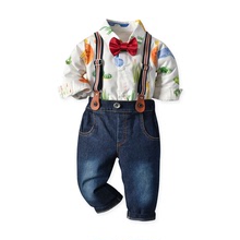 工厂定制童装批发韩版背带两件套婴儿衣服男童春秋季长袖儿童服装