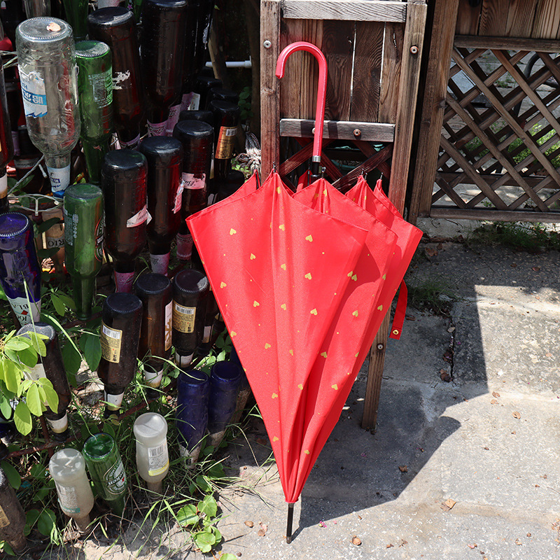 Simple Modern Universal Festive Wedding Bride Umbrella Big Red Women's Wedding Long Handle Umbrella Accompanying Love Red Umbrella