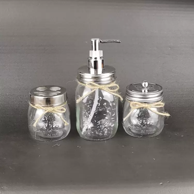 不锈钢洗手液分装玻璃瓶 卫浴套装 方便整洁 配香皂盒 跨境专供
