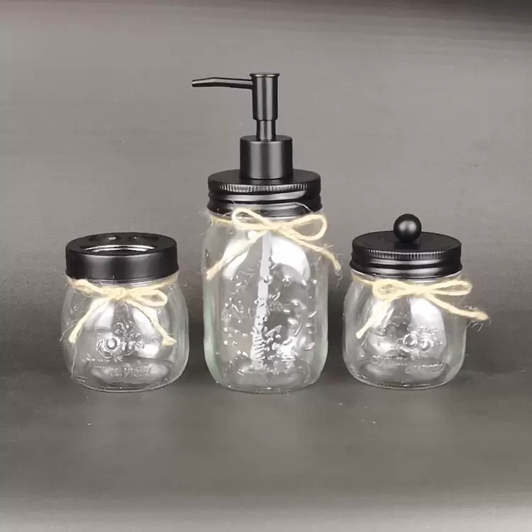 黑色洗手液分装玻璃瓶 卫浴套装 方便便捷 跨境套装