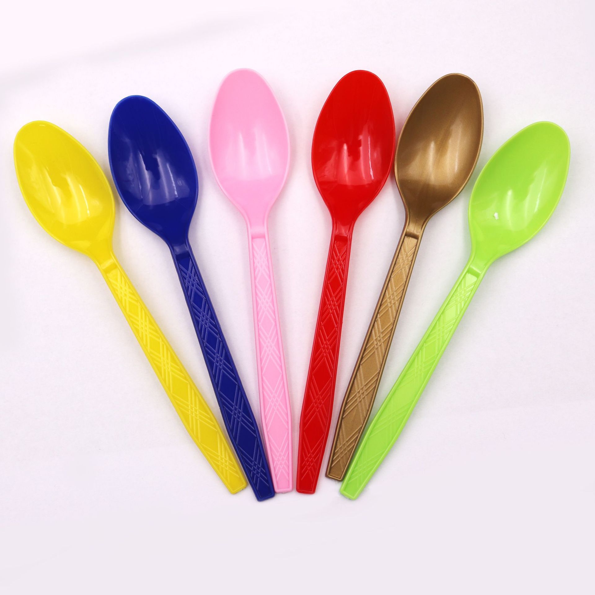 厂家批发一次性塑料刀叉勺子金属色印纹加厚餐具黑色ps勺子20支装