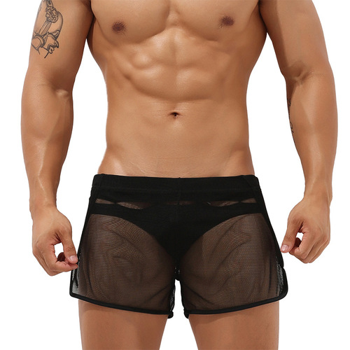 2020 New Shibin Men's Mesh Home Shorts No Lining Transparent Mesh Men's Shorts for Import and Export Factory Wholesale