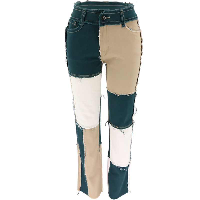 Primavera y verano nuevo Amazon moda europea y americana lavado teñido costura cintura alta cadera apretada recta Xintang jeans