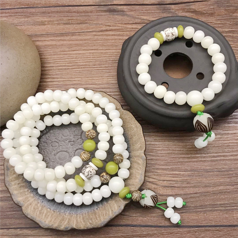 White Jade Bodhi root Lotus bracelet 108 Bodhi beads rosary beads for men and women single circle bracelet jewelry manufacturers wholesale