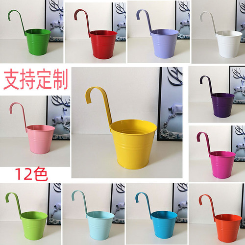 Factory gardening iron bucket balcony hanging hook flower pot small iron bucket metal flower bucket hanging basin colorful hanging bucket