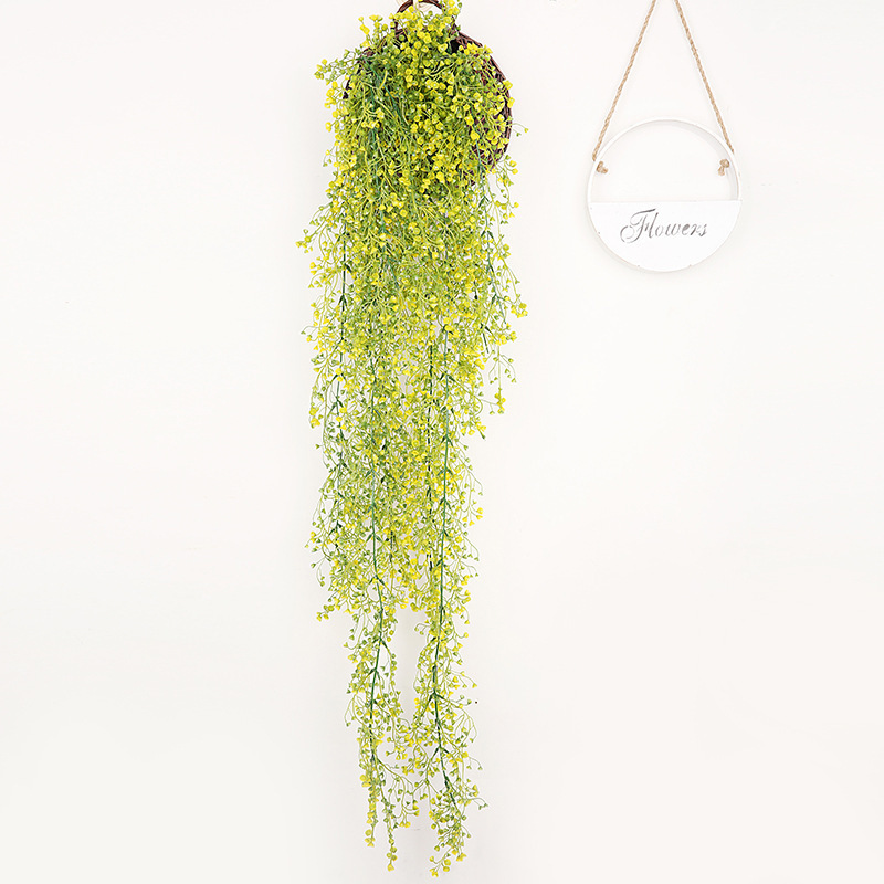 Artificial Golden Bell sauce colgante de pared hogar restaurante decoración de la pared colgante de pared de ratán de plástico decoración de la pared de la planta colgante cesta de la flor al por mayor