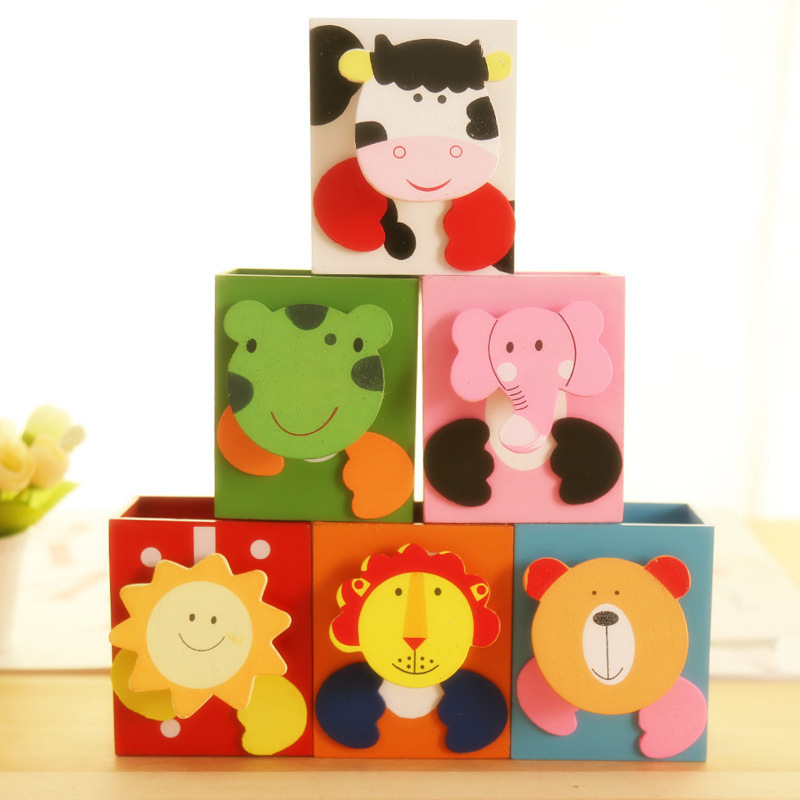 나무 동물 펜 홀더 만화 귀여운 한국 문구 광장 펜 홀더 창조적 인 사무실 학습 문구 선물