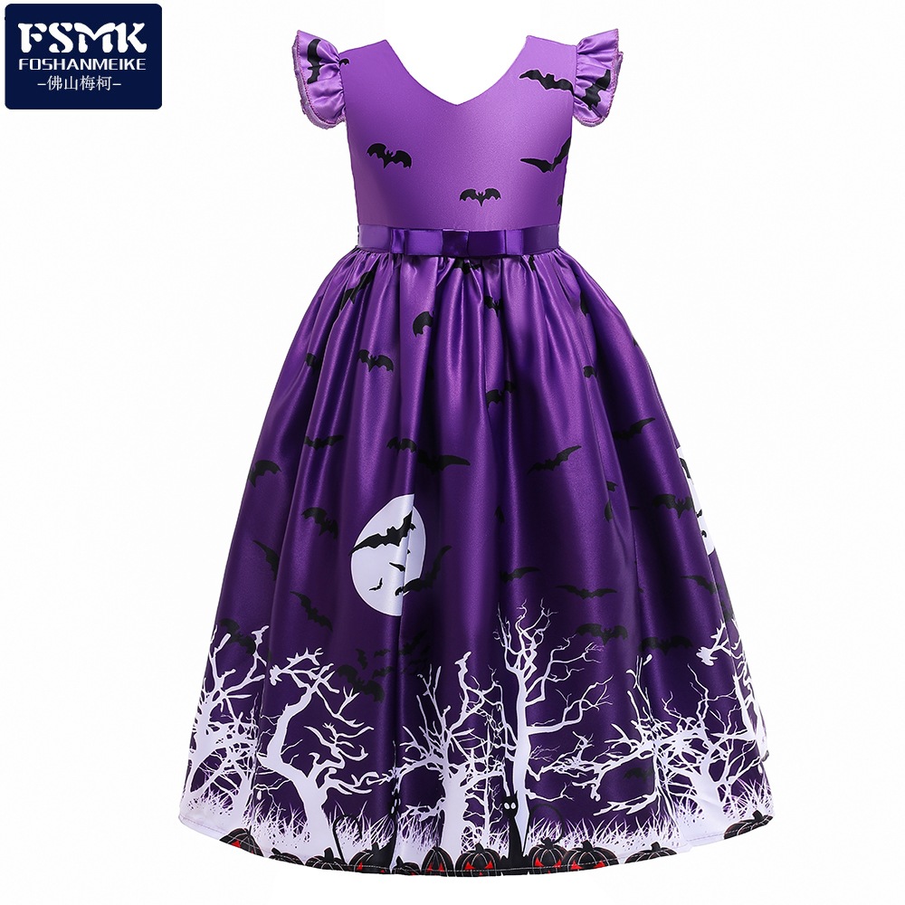 Halloween niños princesa vestido volador manga impresa dibujos animados vestido largo niña traje vestido de Halloween