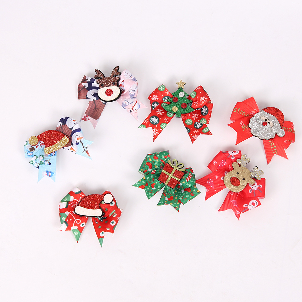 Decoraciones navideñas, pasadores de pelo con purpurina navideña, pasadores de pelo con dibujos animados de muñeco de nieve, alce, árbol de Navidad, lazos para el pelo, accesorios para el cabello