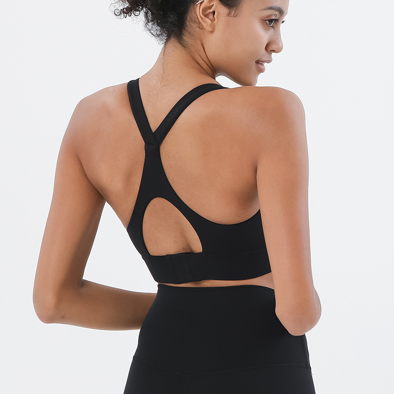 Procesamiento personalizado de doble cara abrasión cruzada espalda buckle antichoque yoga bra deportivo chaleco deportivo ropa interior