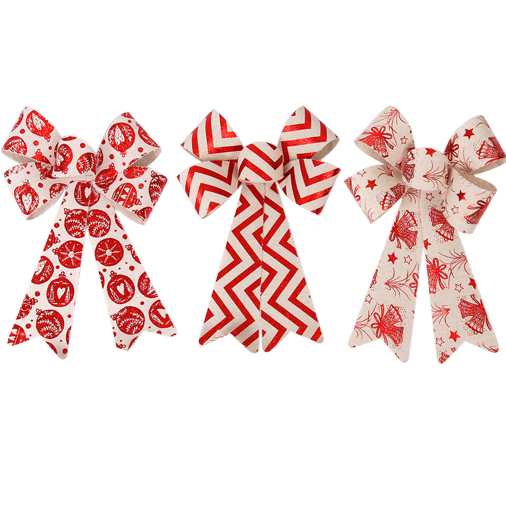 25cm grande Navidad arco adornos Navidad decorativo rayas Lino arco DIY accesorios colgante