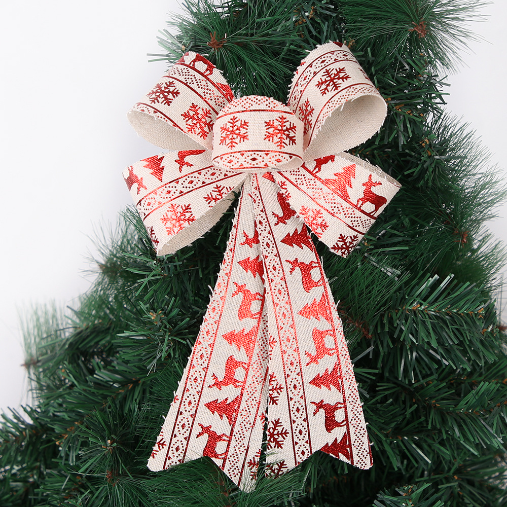 25cm grande Navidad arco adornos Navidad decorativo rayas Lino arco DIY accesorios colgante