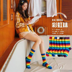Rainbow High-Cut Stockings Women Fashion Streetwear Trendy Socks Instagram Autumn/Winter Color Striped Couple Socks Candy Socks