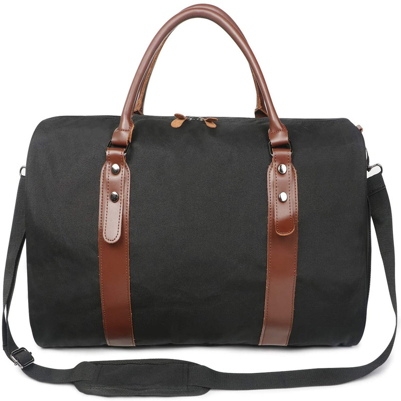 Canvas and Leather Duffel Bag for Weekend Travel, Foldable Clothing Storage Travel Luggage Bag Canvas and Leather Duffel Bag for Weekend Travel, Foldable Clothing Storage Travel Luggage Bag