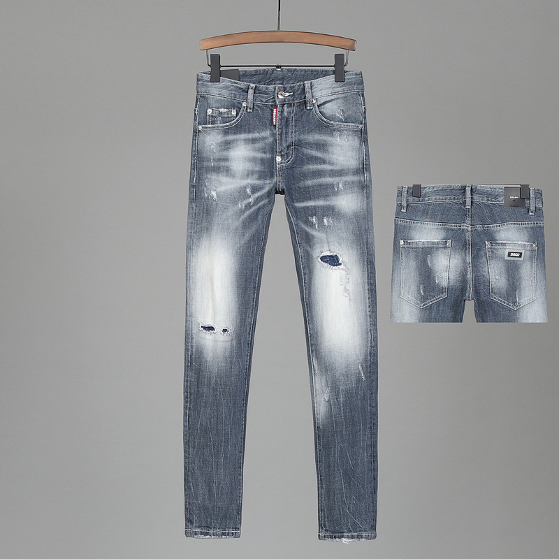 2022 blue autumn and winter washed white light gray feet quality nightclub fashion classic D2 Jeans trousers men