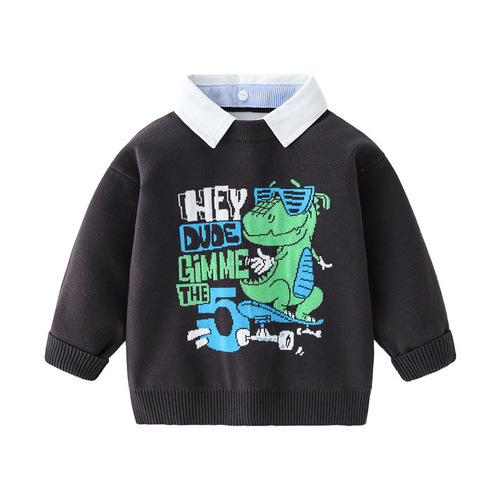  New Boys' Sweater Fake Two-piece Shirt Collar Children's Clothing Sweater Boys Pullover Sweater