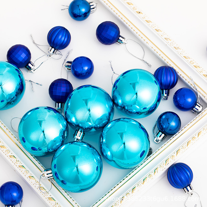 6 / 8 / 10cm lago azul de Navidad cielo azul galvanizado bola colgante decoración navideña ventanas de hotel decoración del centro comercial