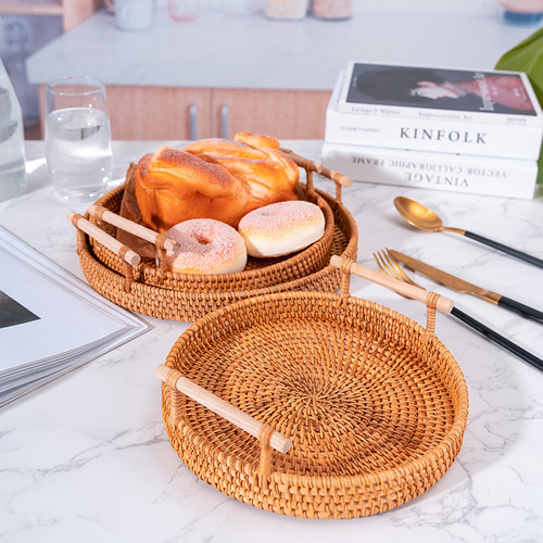 Factory in Vietnam Woven Basket Bread Fruits and Snacks Dual-Ear Handheld Picnic Basket Desktop Woven Basket