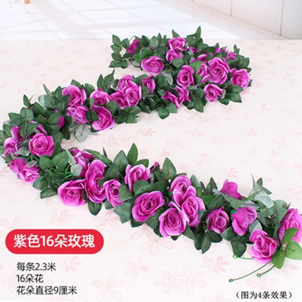 Enredadera de rosas artificiales con 45 cabezas - Decoraciones florales artificiales para bodas, enredaderas de flores de seda y vegetación sintética