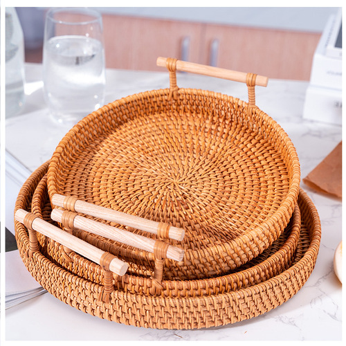 Factory in Vietnam Woven Basket Bread Fruits and Snacks Dual-Ear Handheld Picnic Basket Desktop Woven Basket