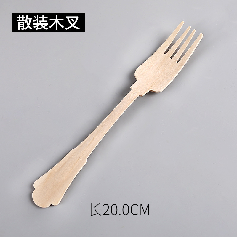Desechables degradables cuchillo de abedul, tenedor y cuchara 20cm logotipo de marca bolsa de papel Kraft embalaje tenedor de madera y cuchara vajilla