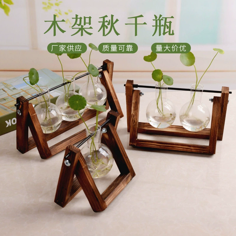 Качели Деревянная Рама Гидропонный Контейнер Для Растений Стекло Ремесла Ваза Домашний Офис Украшения Зеленая Роза Бутылка