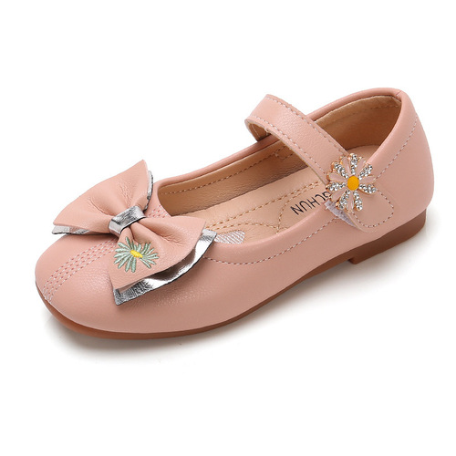 Solid Color Sweet Princess Leather Shoes 2024 Autumn New Children's Shoes Fashion Velcro British Style Baby Shoes Trendy