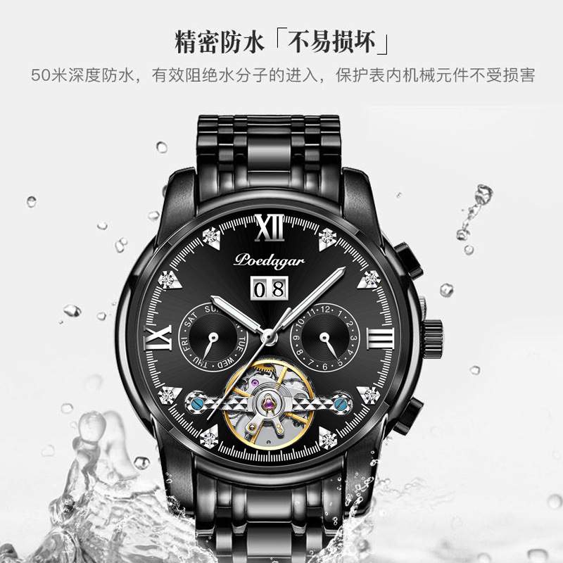 Nuevo Tourbillon reloj mecánico suizo para hombre calendario automático impermeable multifunción hueco luminoso dominante reloj