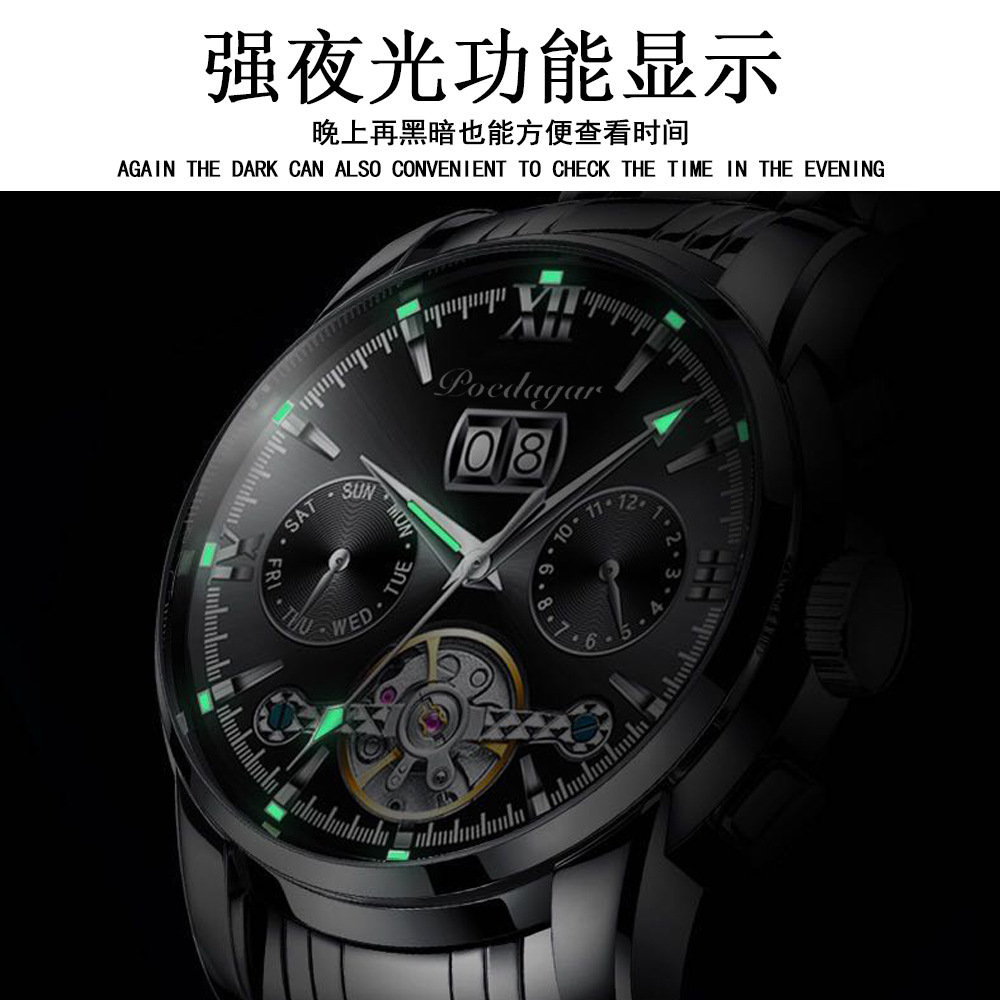 Nuevo Tourbillon reloj mecánico suizo para hombre calendario automático impermeable multifunción hueco luminoso dominante reloj