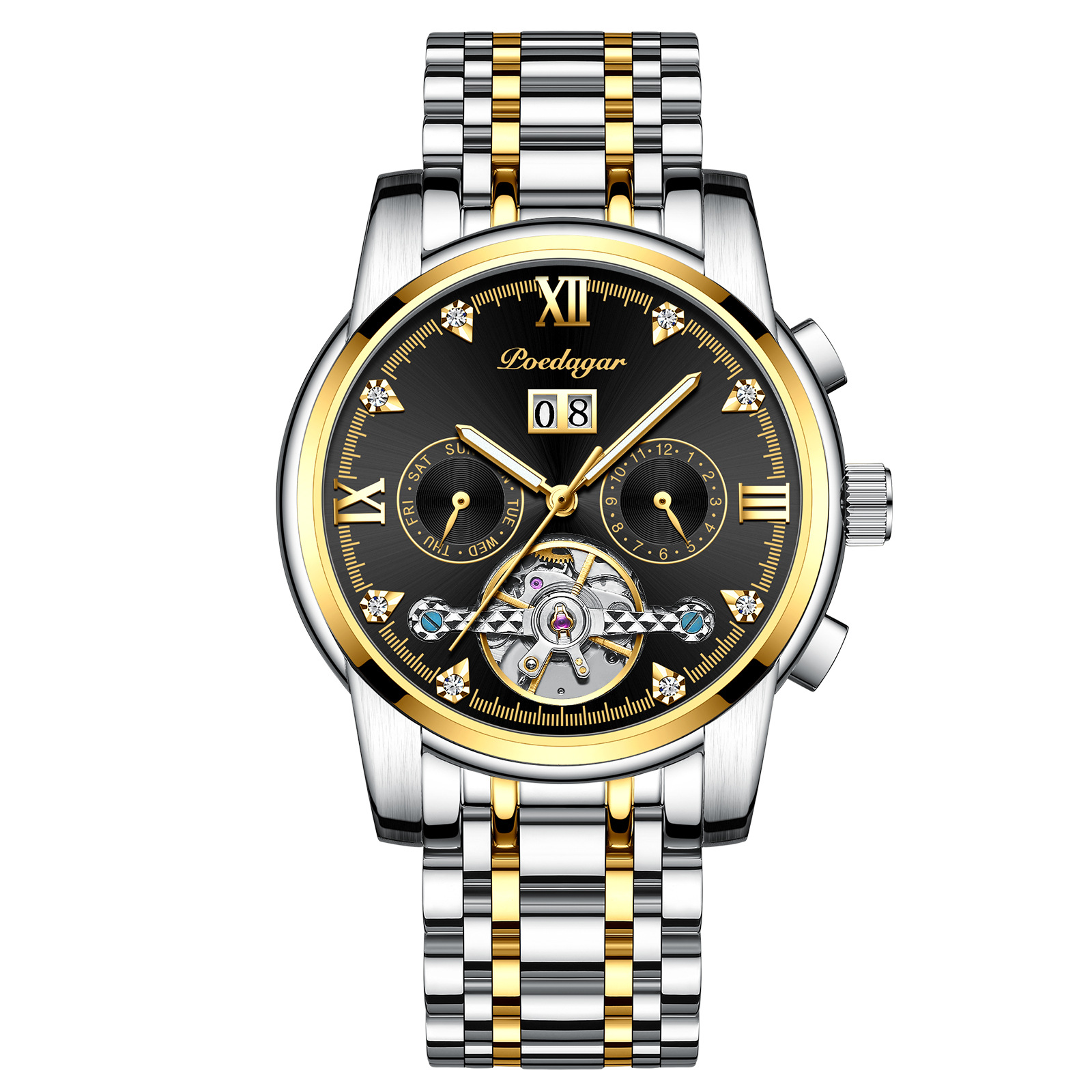 Nuevo Tourbillon reloj mecánico suizo para hombre calendario automático impermeable multifunción hueco luminoso dominante reloj