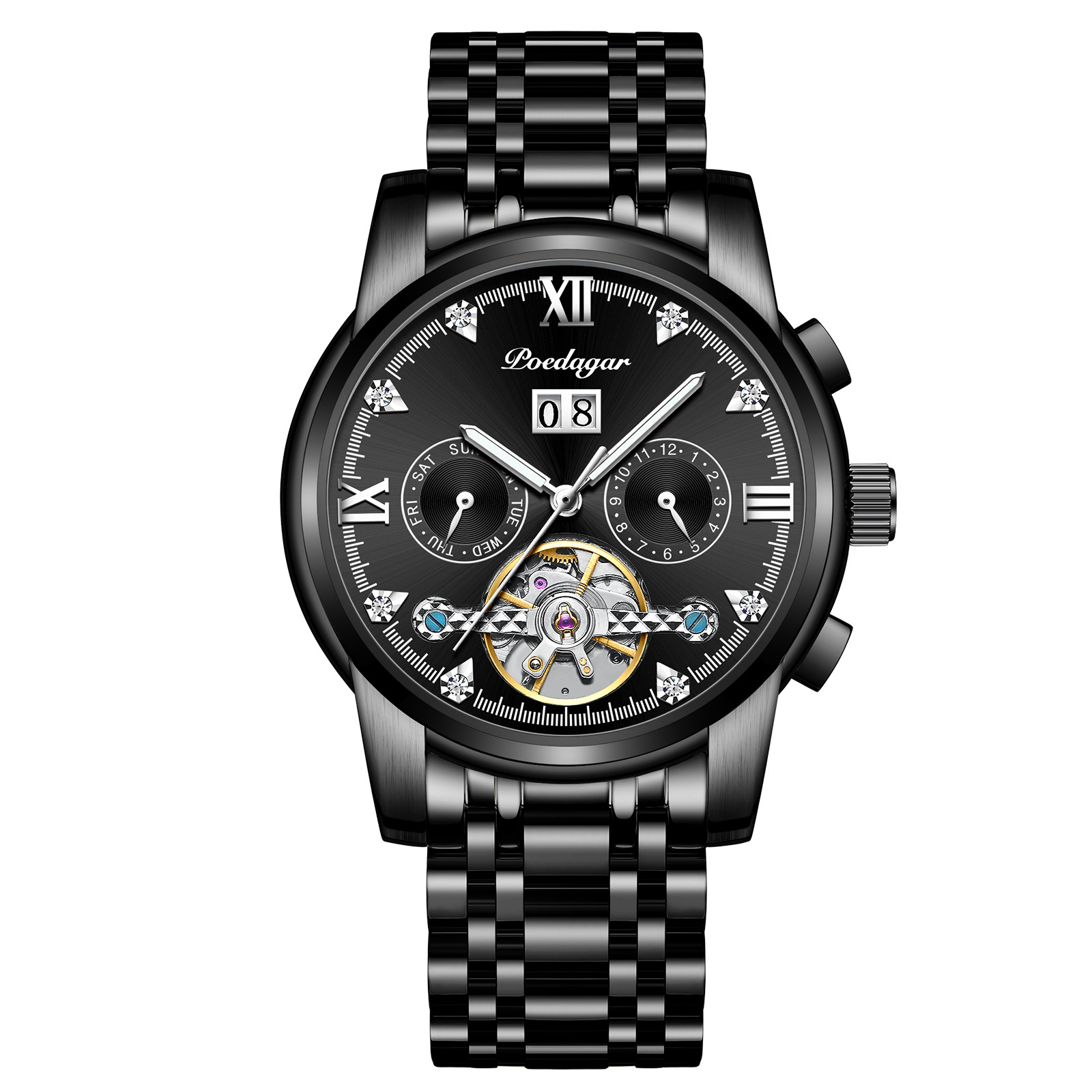 Nuevo Tourbillon reloj mecánico suizo para hombre calendario automático impermeable multifunción hueco luminoso dominante reloj