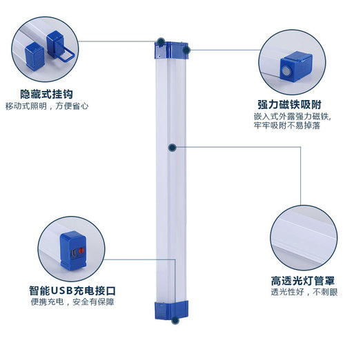 Rechargeable LED tube light: Magnetic attachment, a must-have for night market stalls, dorm rooms, USB-powered outdoor emergency use, and long-strip lighting.