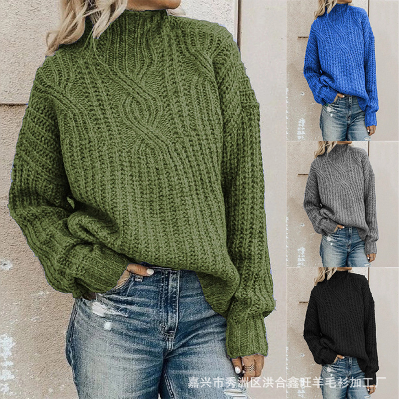 European and American Sweater Women's Turtleneck Twist Knitted Top Pullover Ebay Cross-Border Amazon Sweater European and American Sweater Women's Turtleneck Twist Knitted Top Pullover Ebay Cross-Border Amazon Sweater