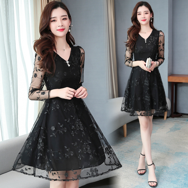 Mesh Embroidered Dress 2025 New Women's Mid-Length Waist Skirt Petite Embroidered Gauze Skirt