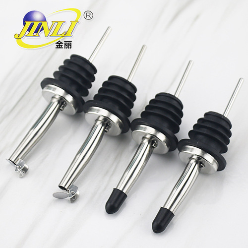 Manufacturer wholesale stainless steel wine spout wine pourer high lid with small black cap wine set wine pourer bar wholesale